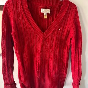 American Eagle Outfitters Red V-Neck Sweater